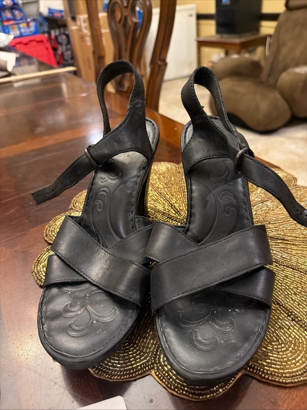 Born Black Leather Crisscross Slingback Sandals